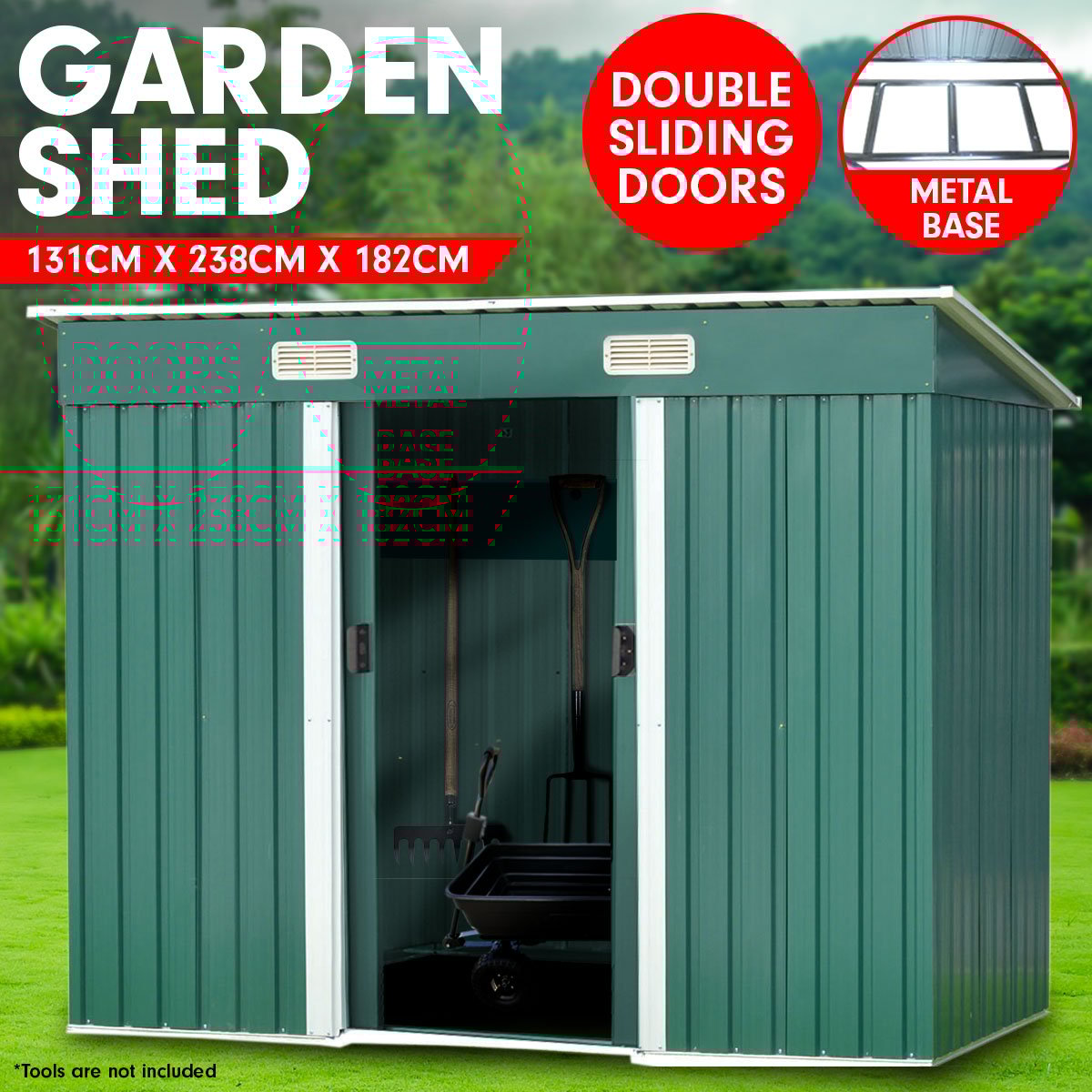 Wallaroo Garden Shed | Dimensions: 4ft x 8ft | Flat Roof | Outdoor Storage | Color: Green