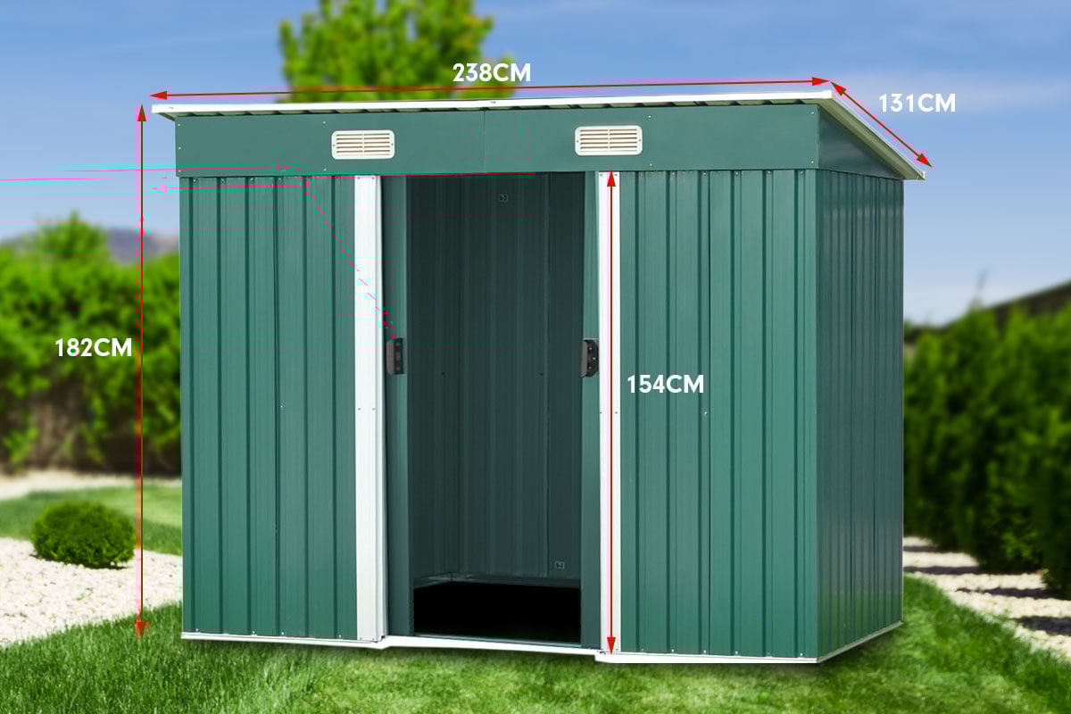 Wallaroo Garden Shed | Dimensions: 4ft x 8ft | Flat Roof | Outdoor Storage | Color: Green