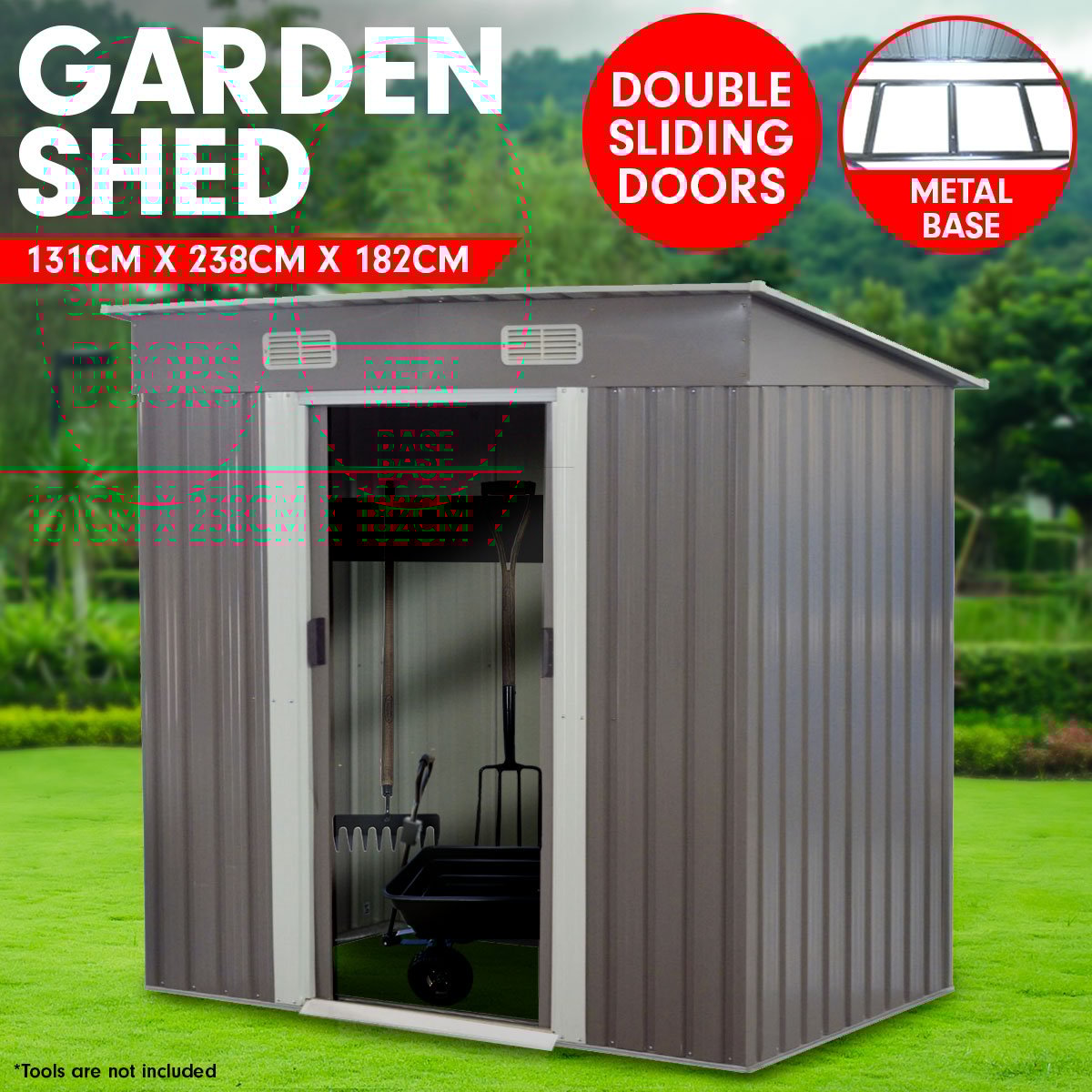 4ft x 8ft Garden Shed with Base | Flat Roof | Outdoor Storage | Grey