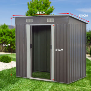 4ft x 8ft Garden Shed with Base | Flat Roof | Outdoor Storage | Grey
