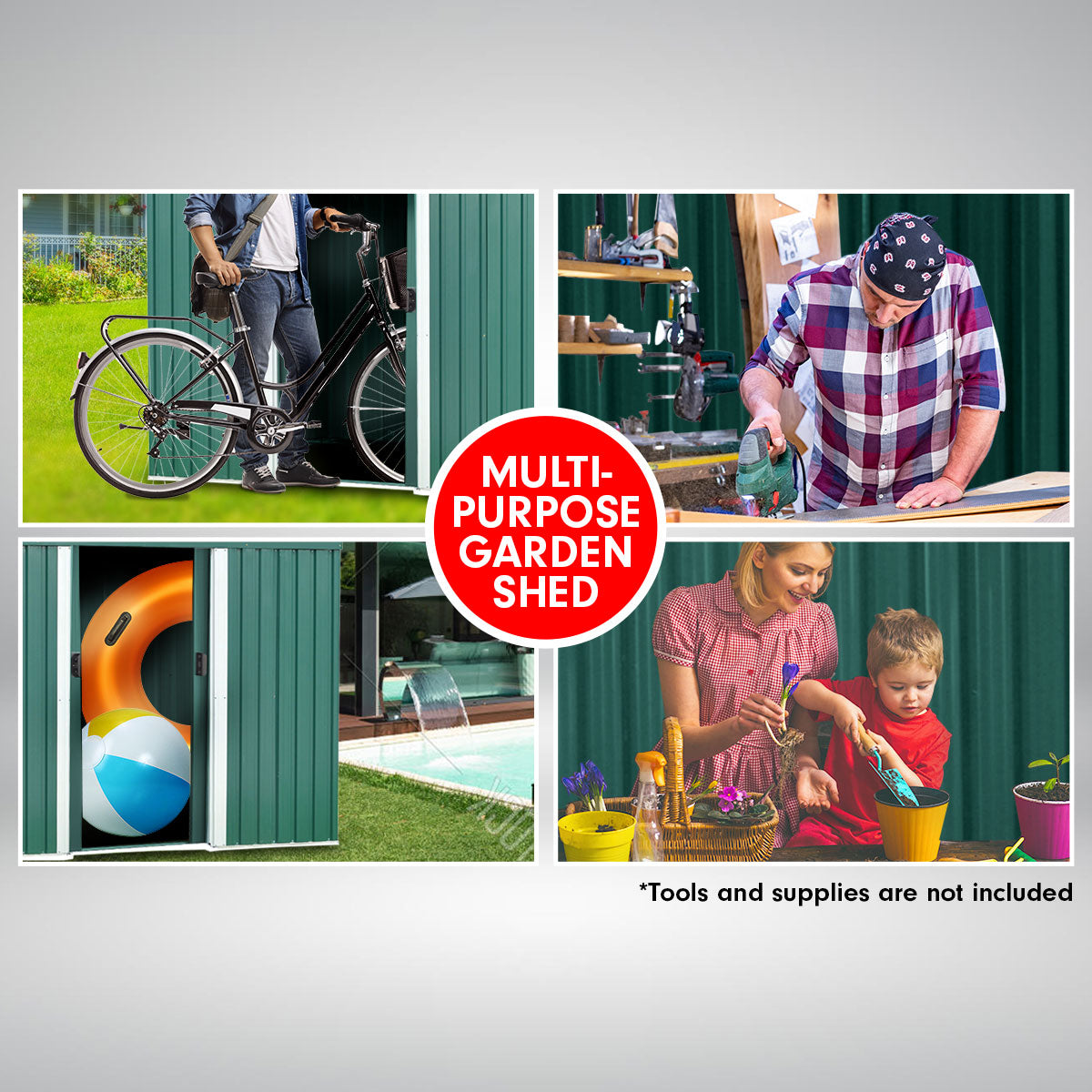 Wallaroo Garden Shed | Dimensions: 4ft x 8ft | Flat Roof | Outdoor Storage | Color: Grey