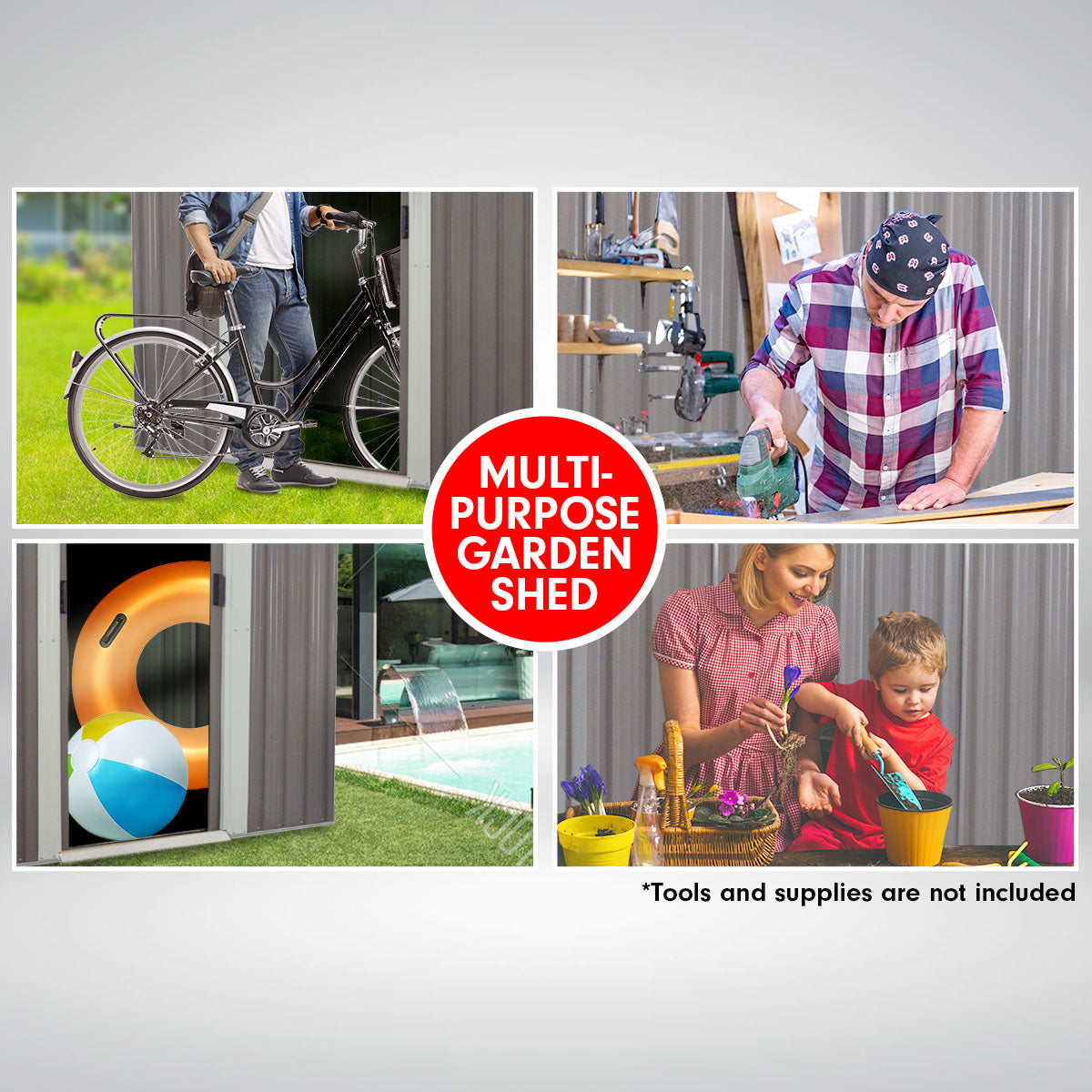 Wallaroo Garden Shed | Dimensions: 4ft x 8ft | Flat Roof | Outdoor Storage | Color: Grey