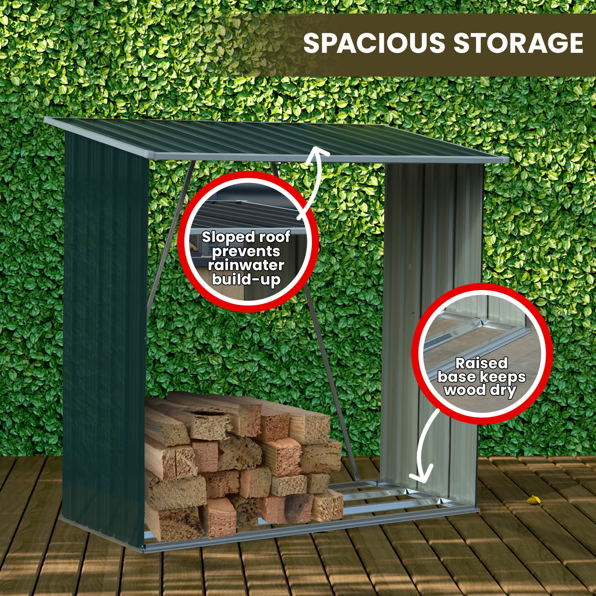 Wallaroo Wood Storage Shed | Galvanized Steel | Green