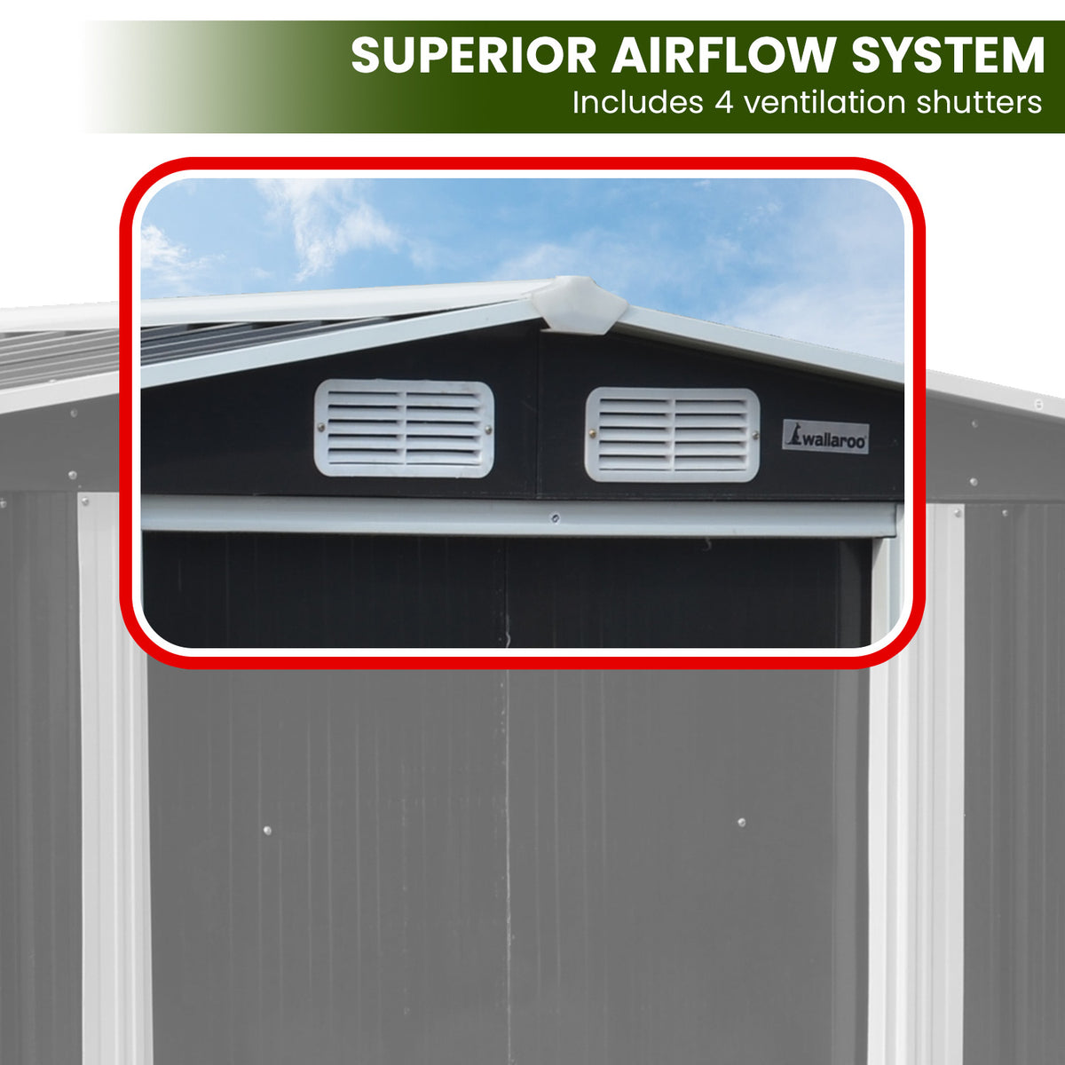 10x8ft Zinc Steel Garden Shed with Open Storage | Color: Black | Brand: Wallaroo