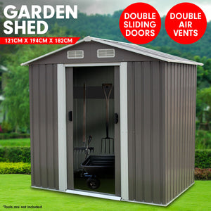 Wallaroo Garden Shed Spire Roof 4ft x 6ft Outdoor Storage Shelter - Grey