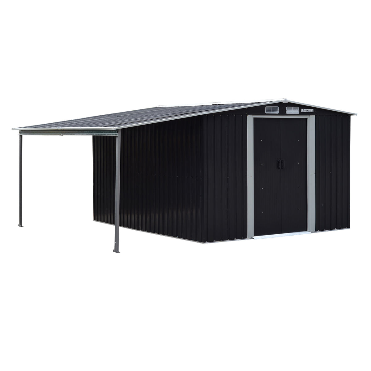 6x8ft Zinc Steel Garden Shed with Open Storage | Black