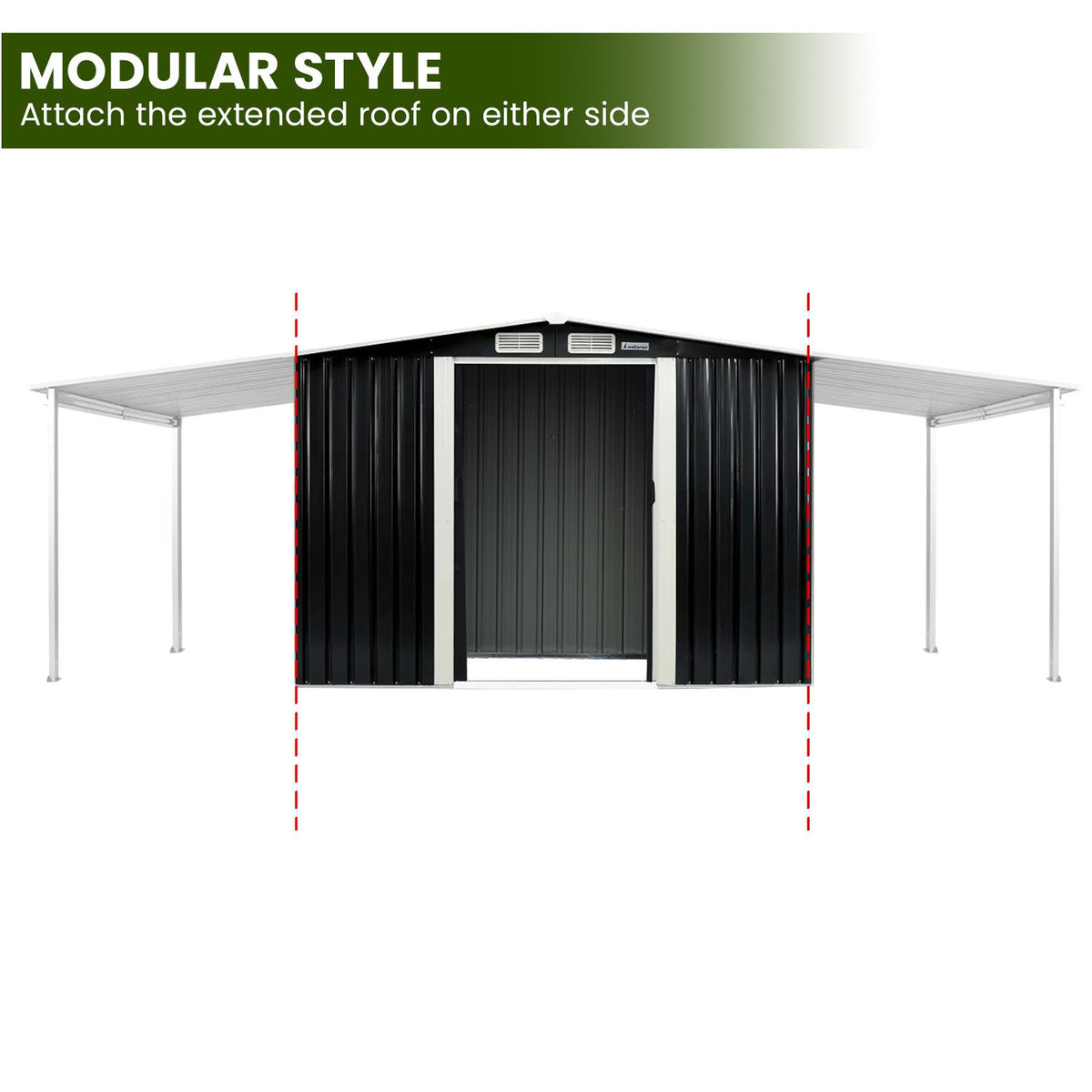 6x8ft Zinc Steel Garden Shed with Open Storage | Black