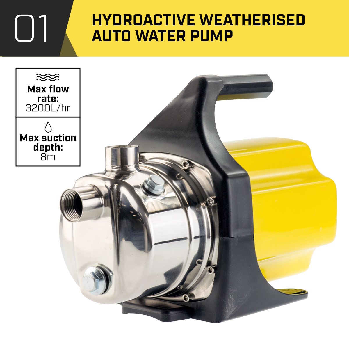 HydroActive 800w Weatherised Water Pump | Without Controller | Yellow