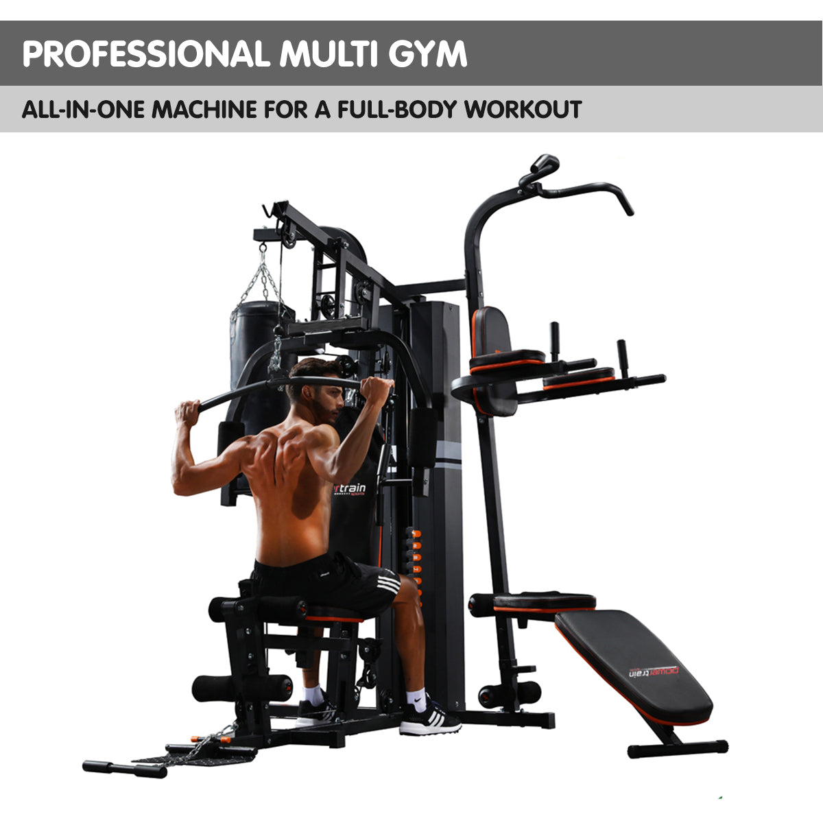 Powertrain Multi Station Home Gym | 158lb Weights Punching Bag