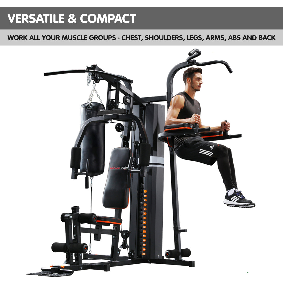 Powertrain Multi Station Home Gym | 158lb Weights Punching Bag