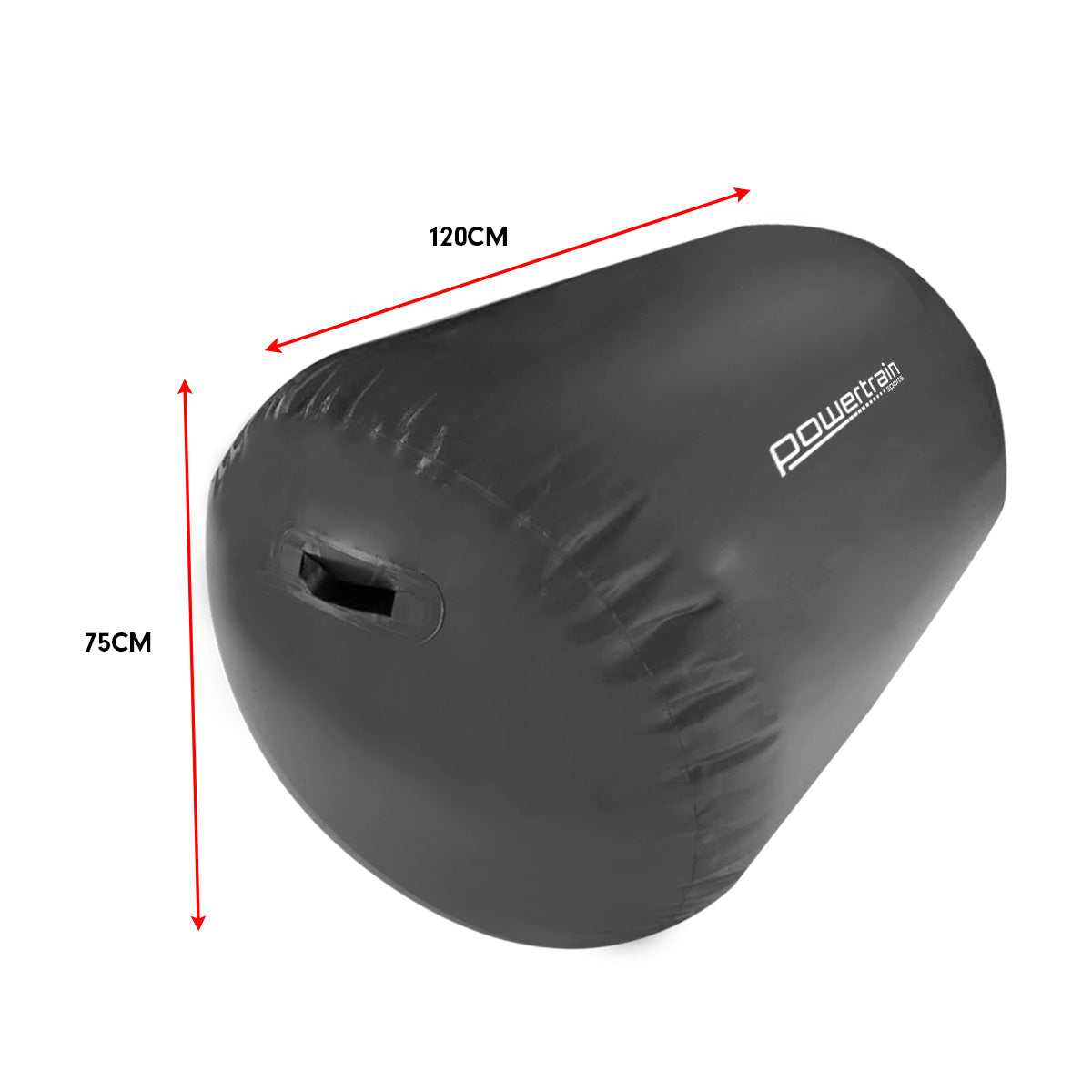 Sports Inflatable Gymnastics Air Barrel Exercise Roller - 120 x 75cm, Black by Powertrain