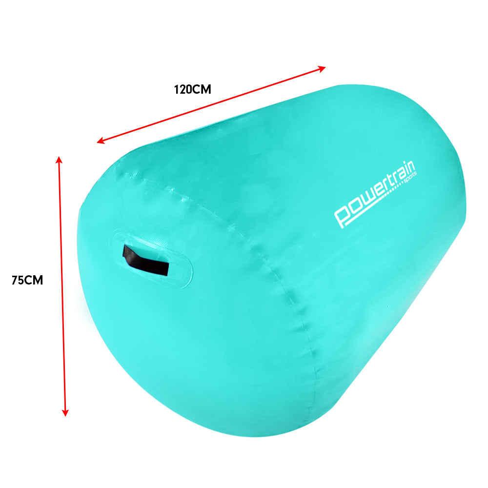 Powertrain Sports Inflatable Gymnastics Air Barrel | Exercise Roller | 120 x 75cm | Green