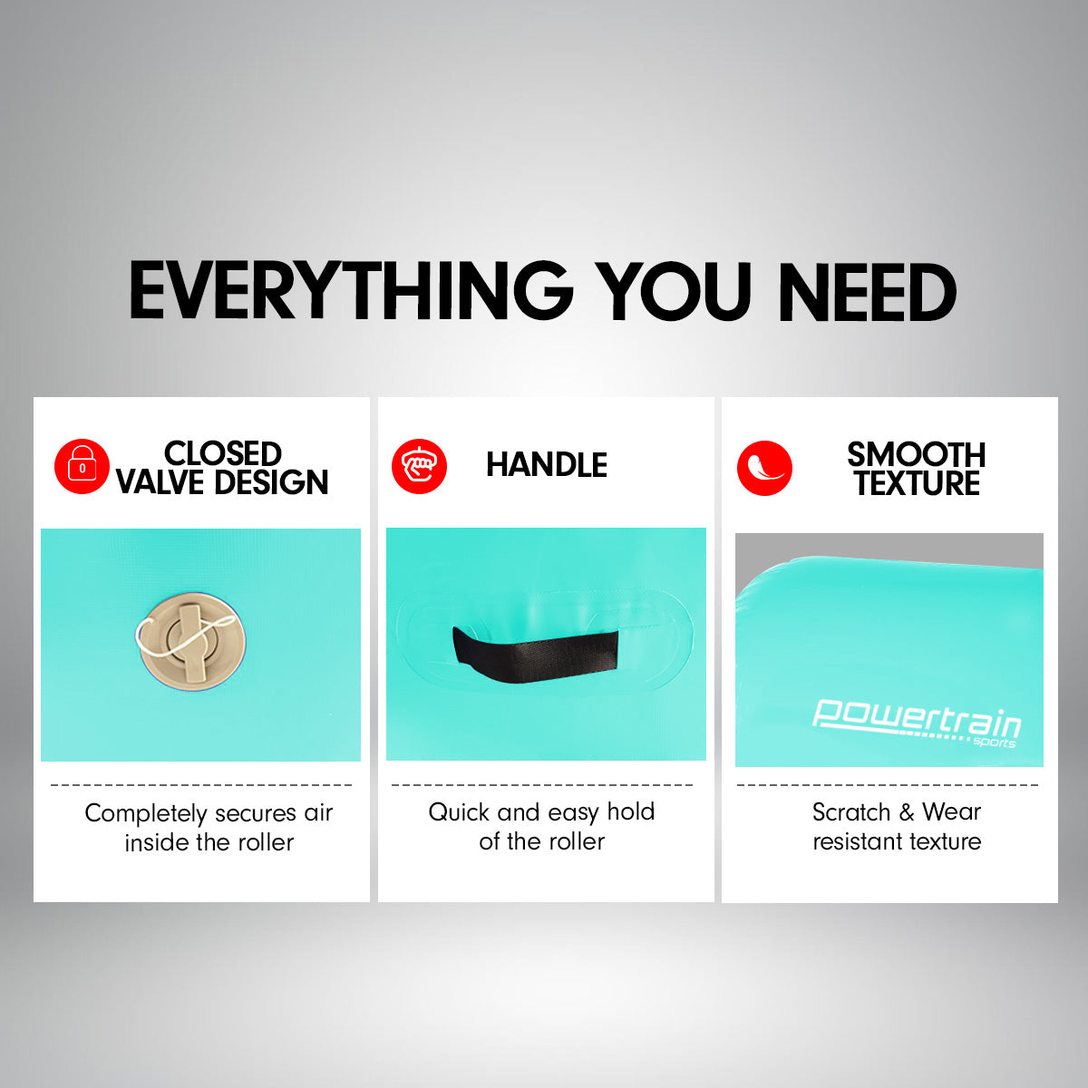 Powertrain Sports Inflatable Gymnastics Air Barrel | Exercise Roller | 120 x 75cm | Green