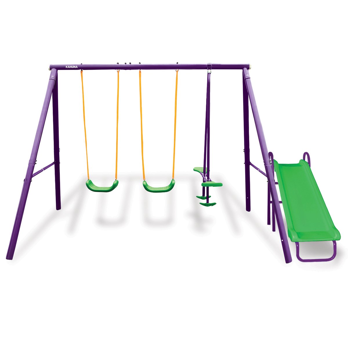 4-Seater Swing Set with Slide | Purple and Green Color Combination