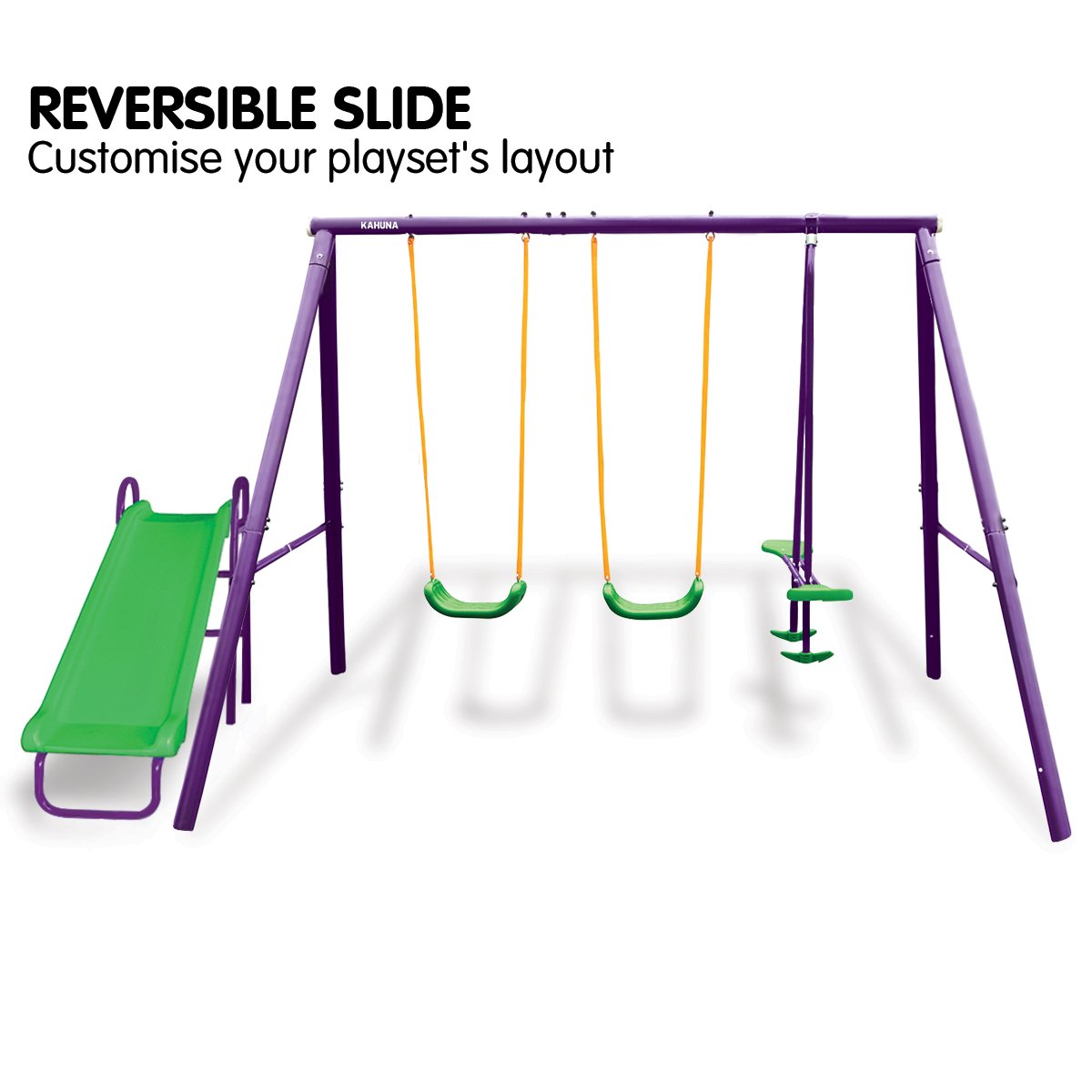 4-Seater Swing Set with Slide | Purple and Green Color Combination