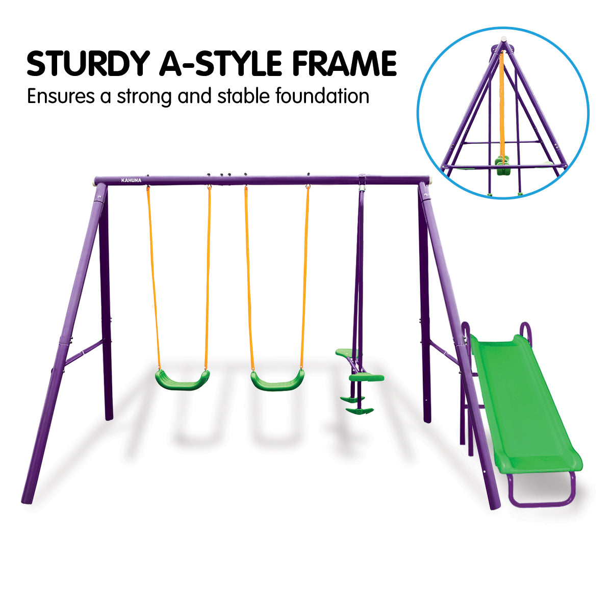4-Seater Swing Set with Slide | Purple and Green Color Combination