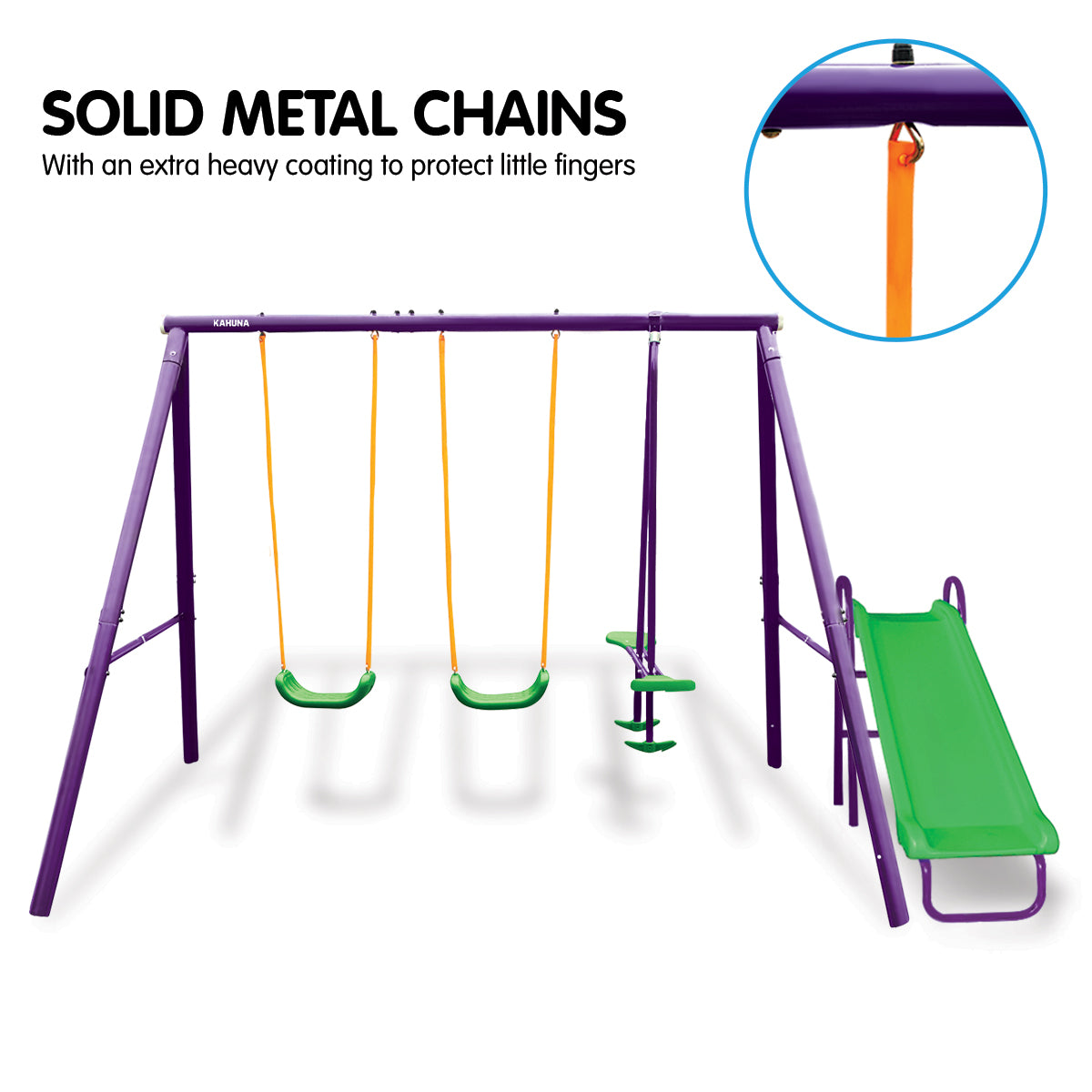 4-Seater Swing Set with Slide | Purple and Green Color Combination