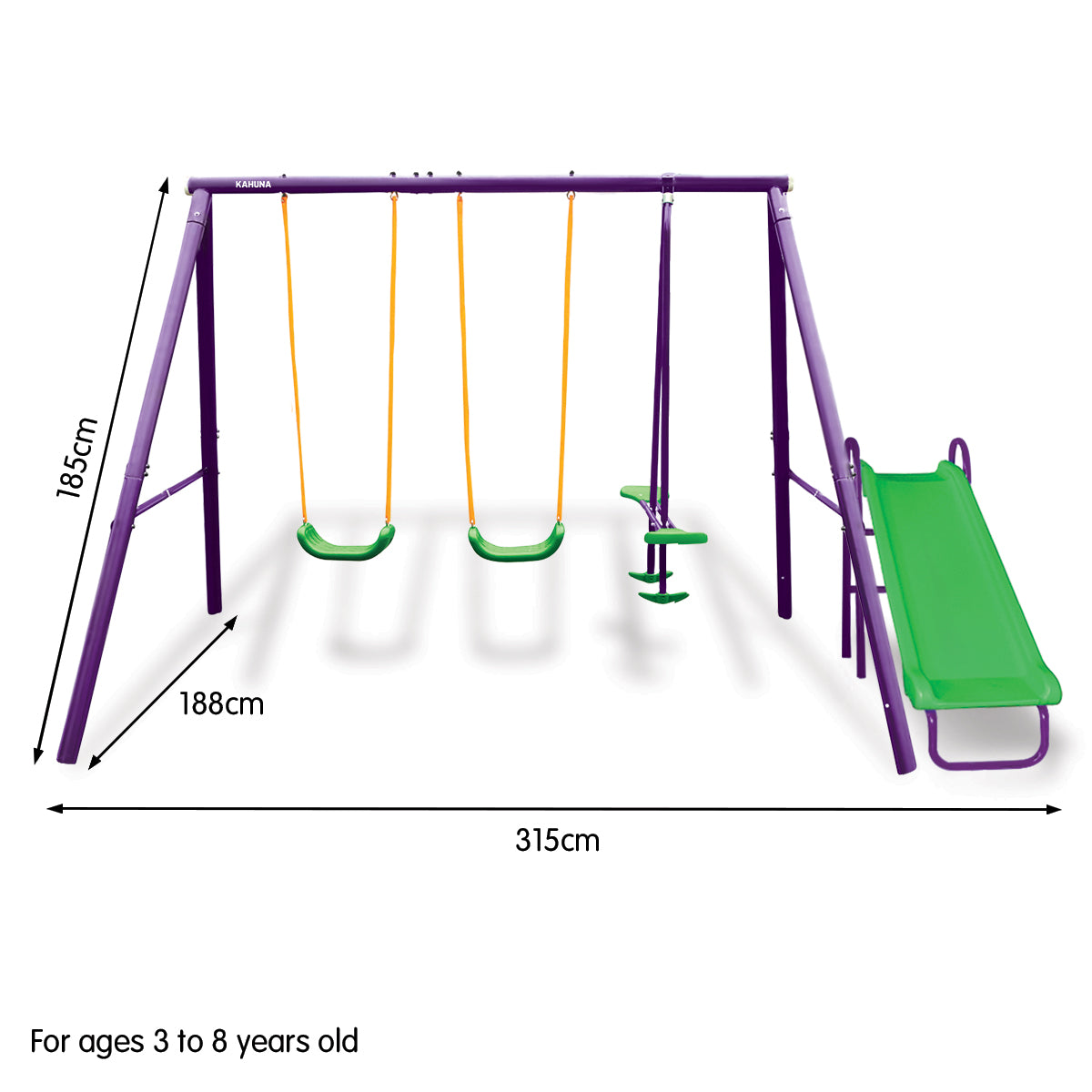 4-Seater Swing Set with Slide | Purple and Green Color Combination
