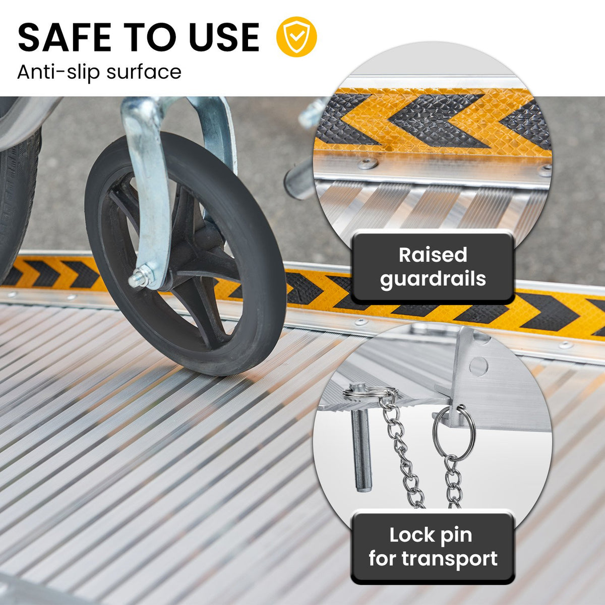 Aluminium Portable Non-slip Wheelchair Ramp - 6ft | Silver | Rigg