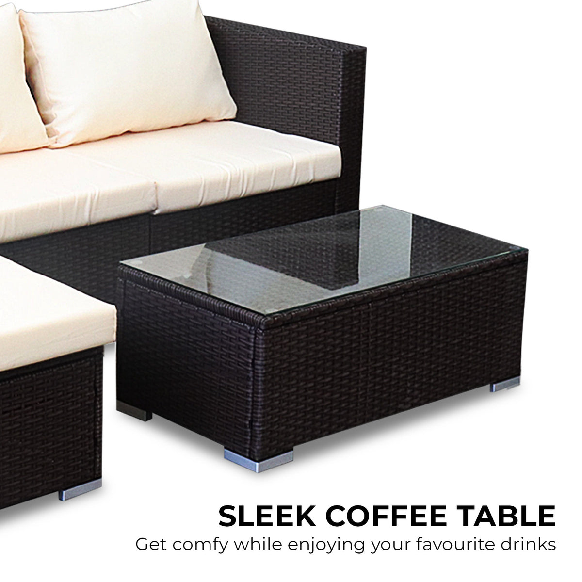 Sarantino 5pc Modular Outdoor Lounge Set - PE Rattan in Brown