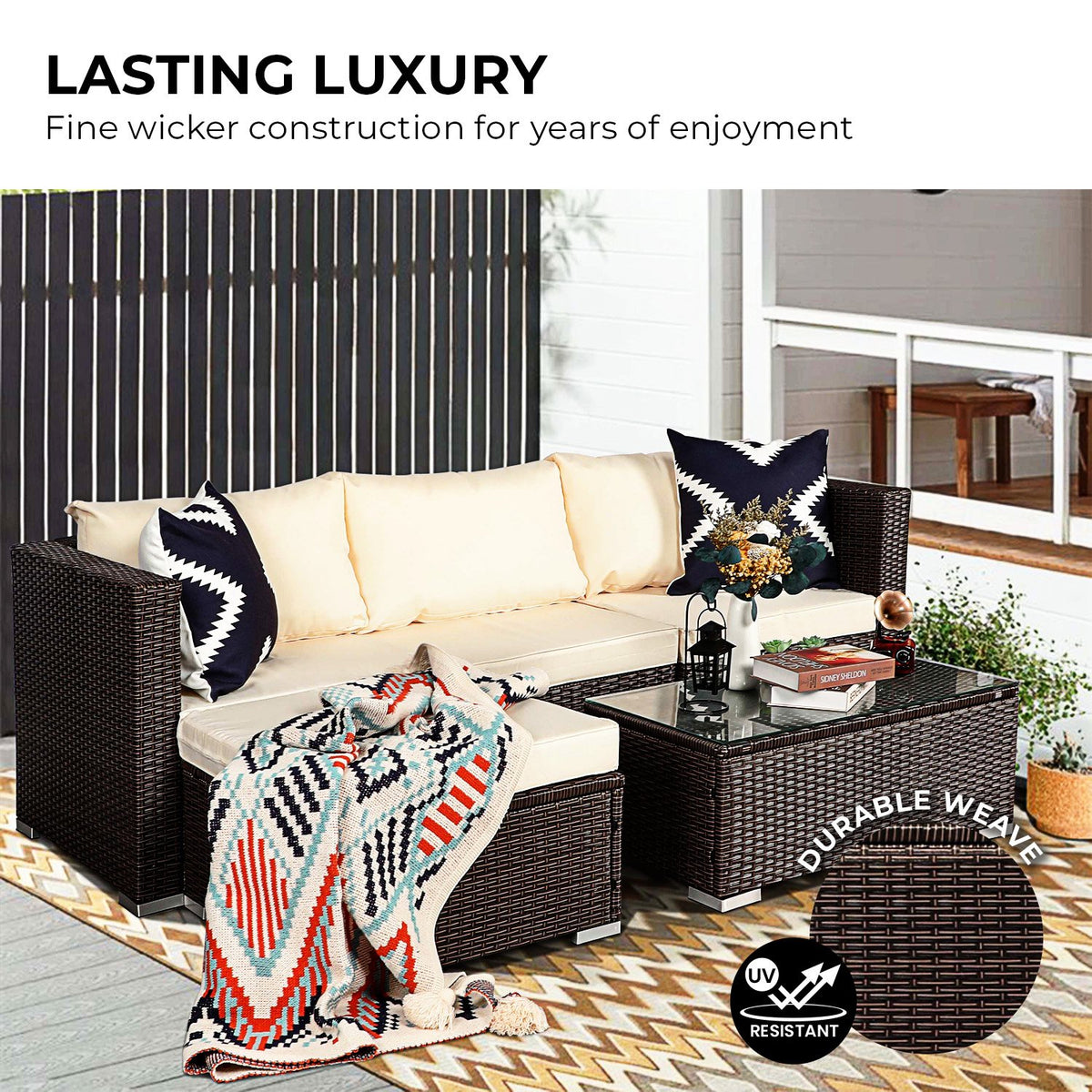 Sarantino 5pc Modular Outdoor Lounge Set - PE Rattan in Brown