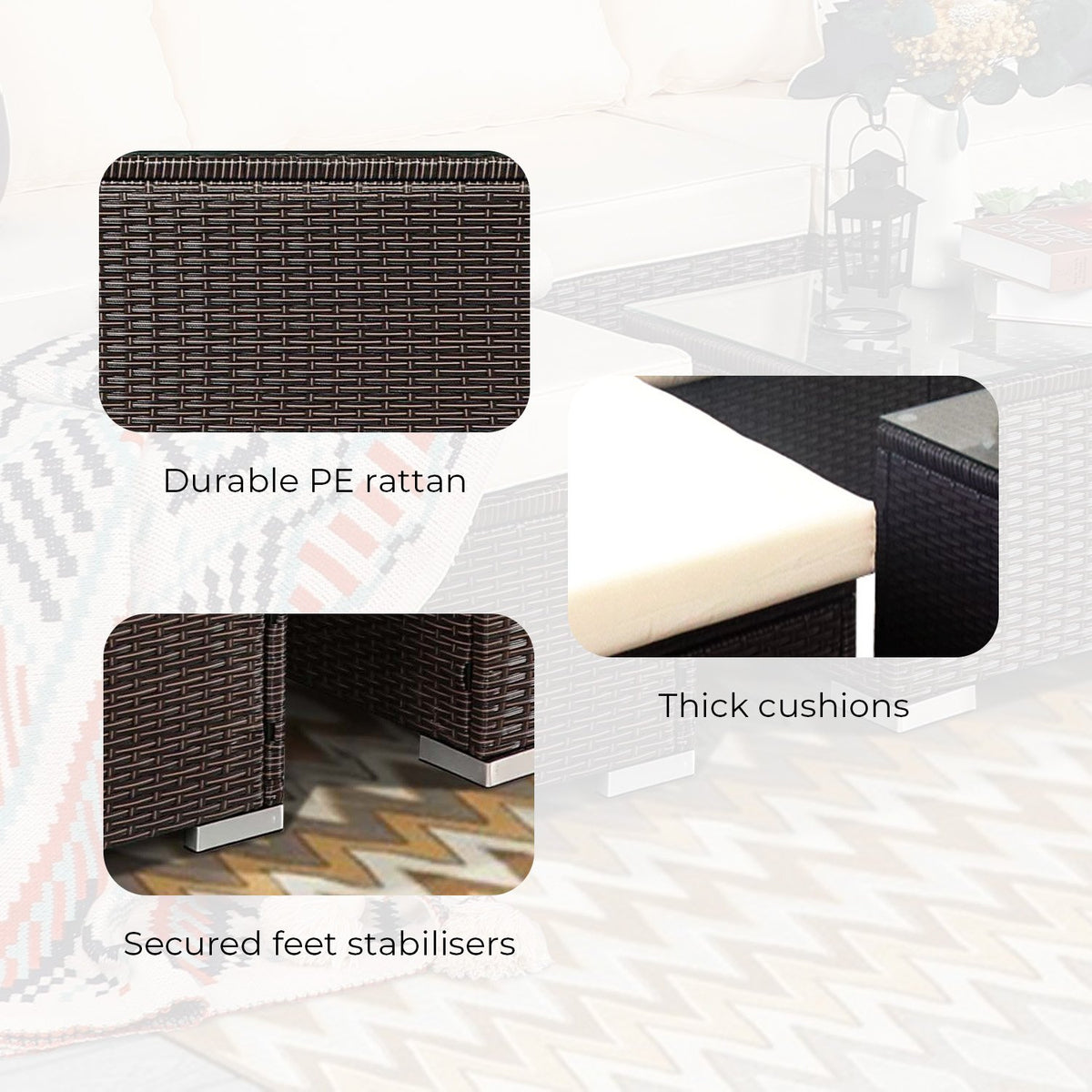 Sarantino 5pc Modular Outdoor Lounge Set - PE Rattan in Brown