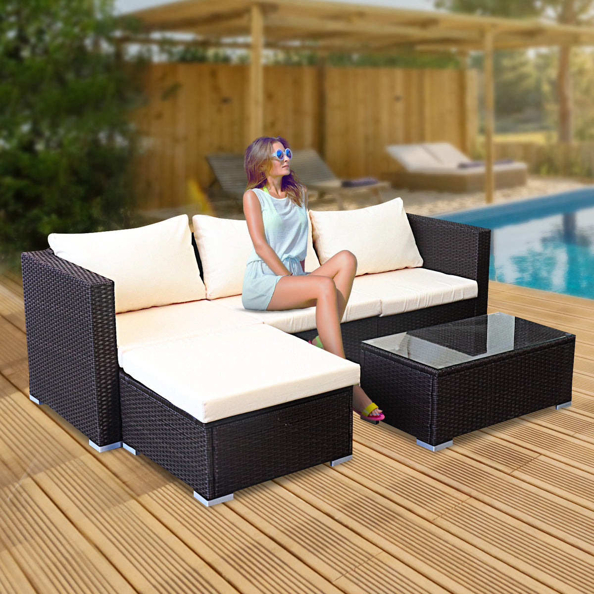 Sarantino 5pc Modular Outdoor Lounge Set - PE Rattan in Brown