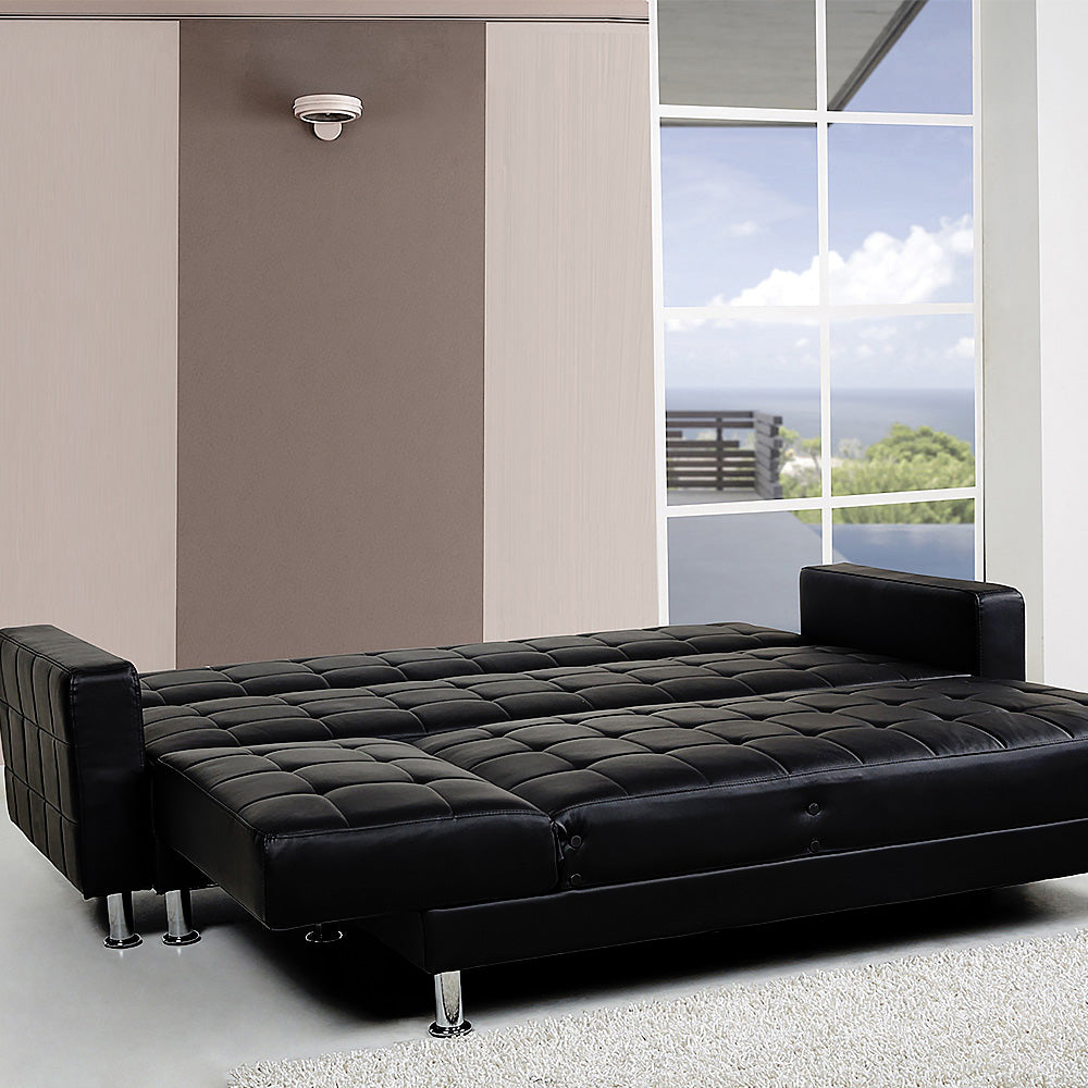 Sarantino Corner Leather Sofa Bed with Chaise - Black