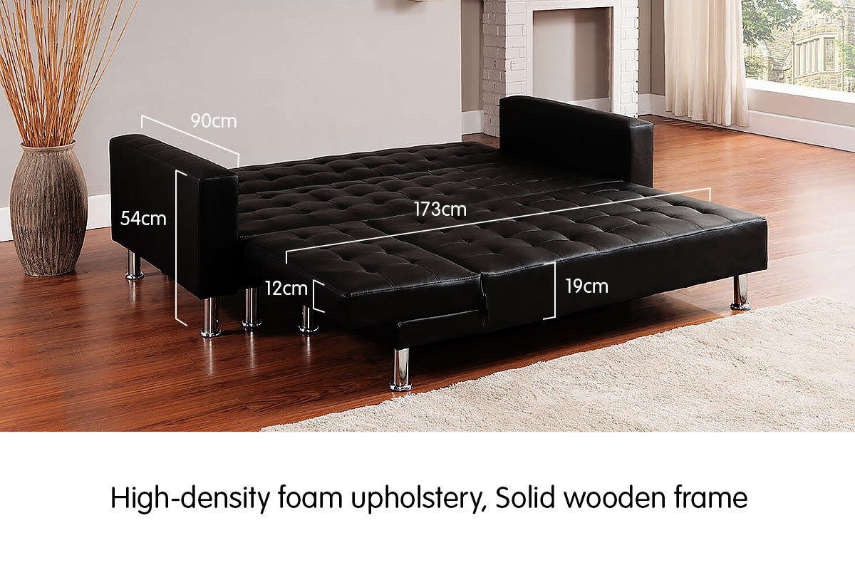 Sarantino Corner Leather Sofa Bed with Chaise - Black