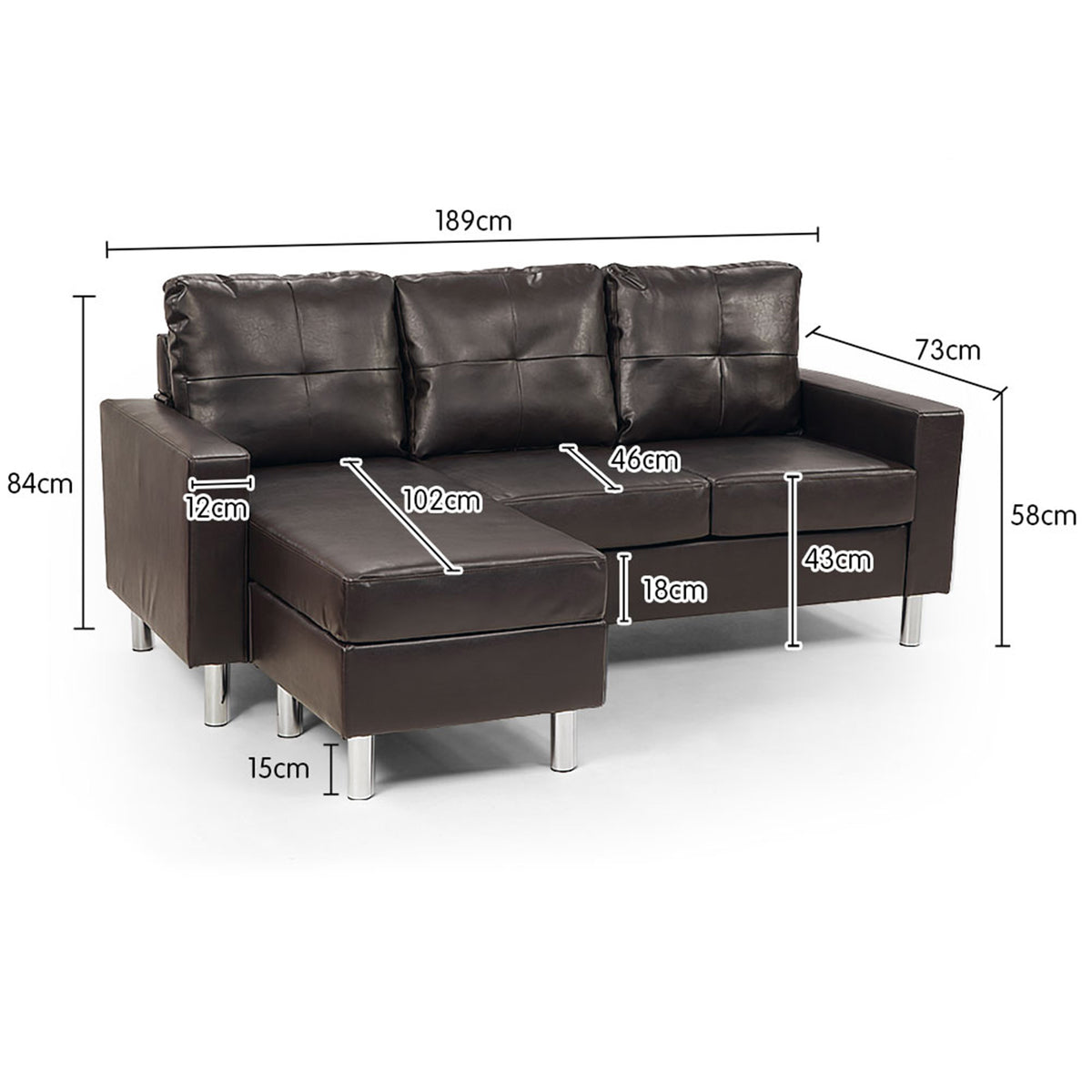 Sarantino Corner Sofa Lounge | Modular | Faux Leather | Brown
