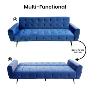 Sarantino Ava 3-Seater Tufted Velvet Sofa Bed - Blue | Luxurious Comfort