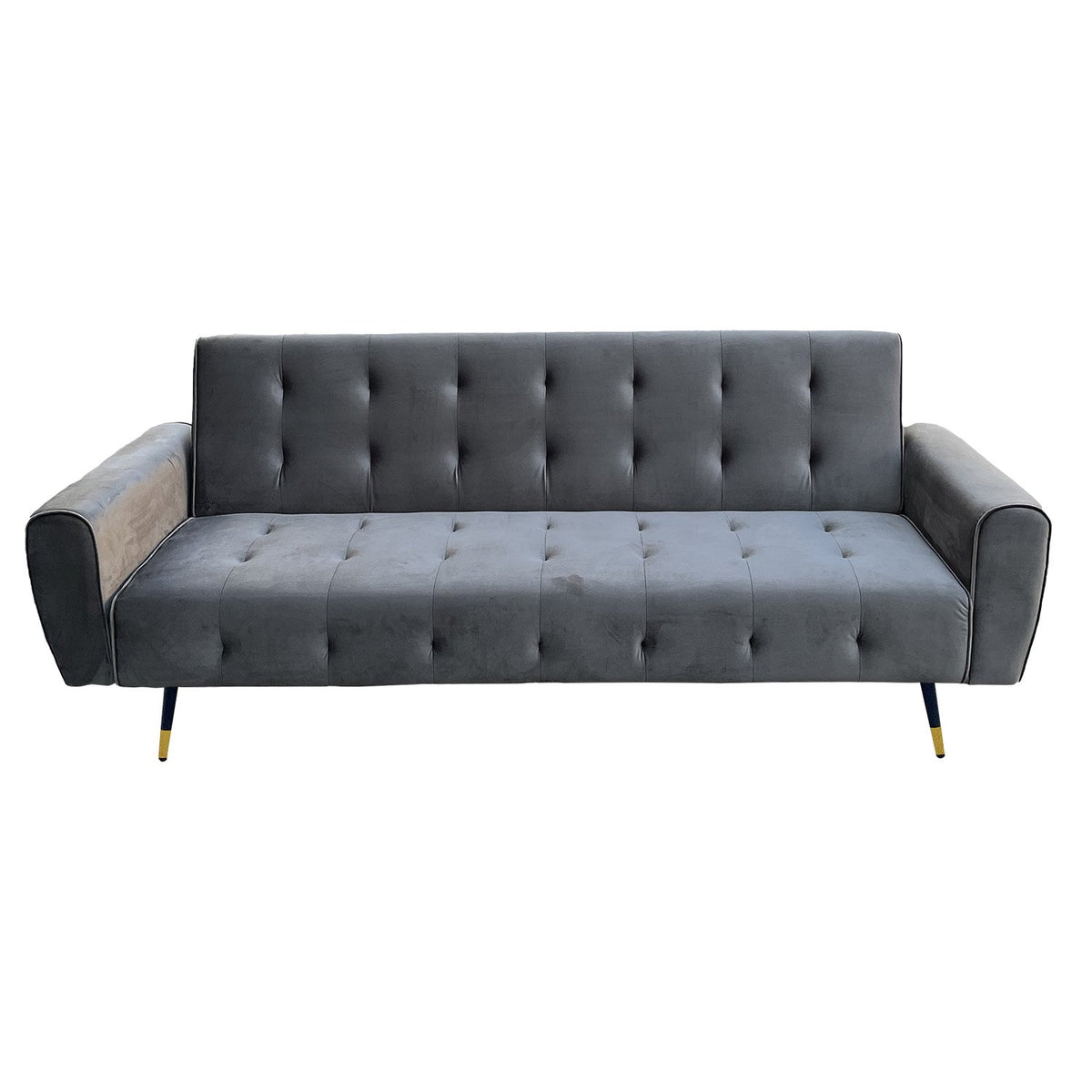 Dark Grey Ava 3-Seater Tufted Velvet Sofa Bed by Sarantino