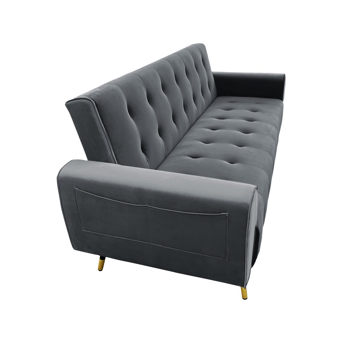 Dark Grey Ava 3-Seater Tufted Velvet Sofa Bed by Sarantino