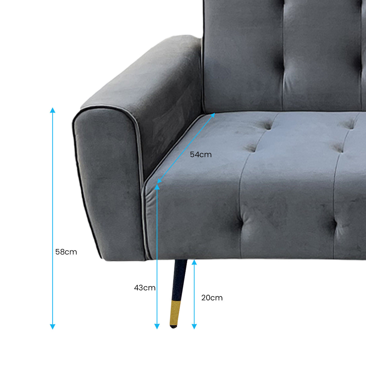 Dark Grey Ava 3-Seater Tufted Velvet Sofa Bed by Sarantino