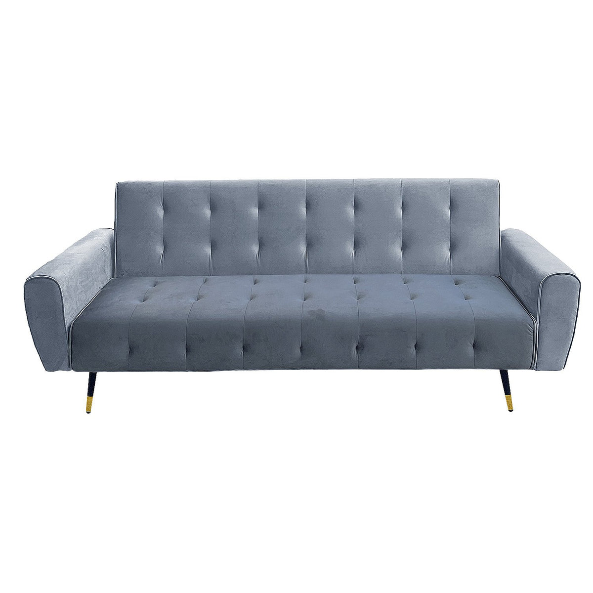 Light Grey Tufted 3-Seater Velvet Sofa Bed by Sarantino