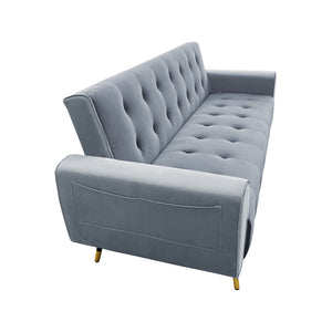 Light Grey Tufted 3-Seater Velvet Sofa Bed by Sarantino