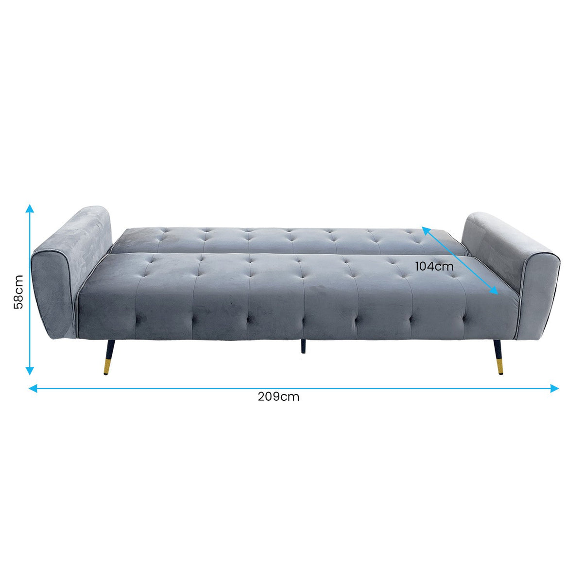Light Grey Tufted 3-Seater Velvet Sofa Bed by Sarantino