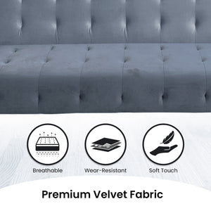 Light Grey Tufted 3-Seater Velvet Sofa Bed by Sarantino