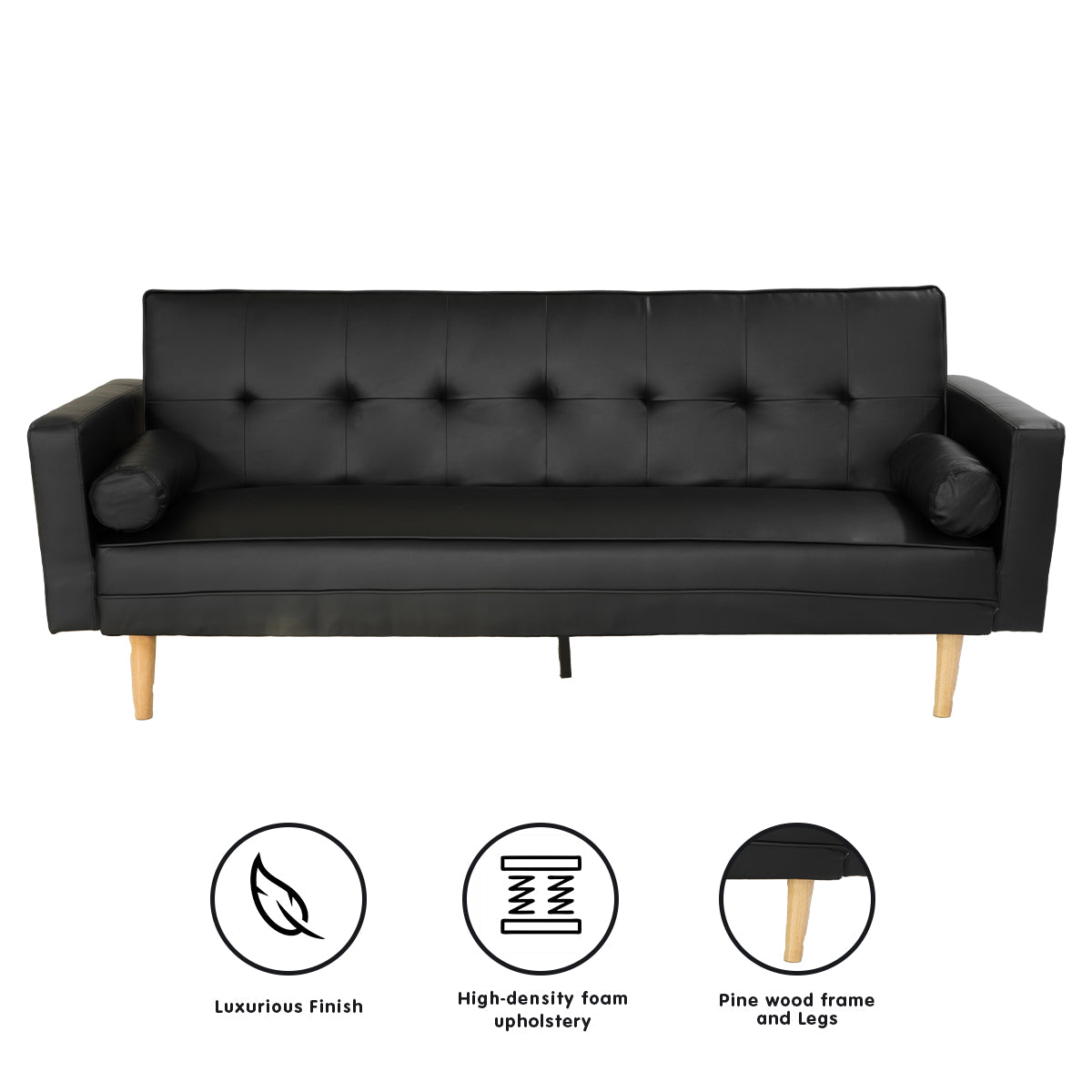 Sarantino Madison Faux Leather Sofa Bed - Black
