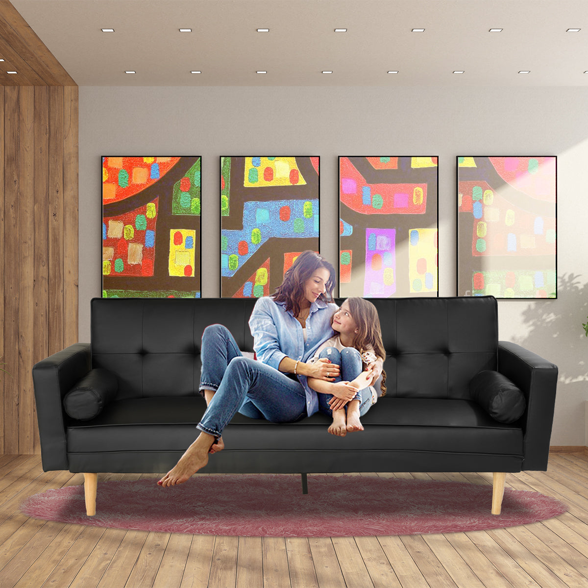 Sarantino Madison Faux Leather Sofa Bed - Black