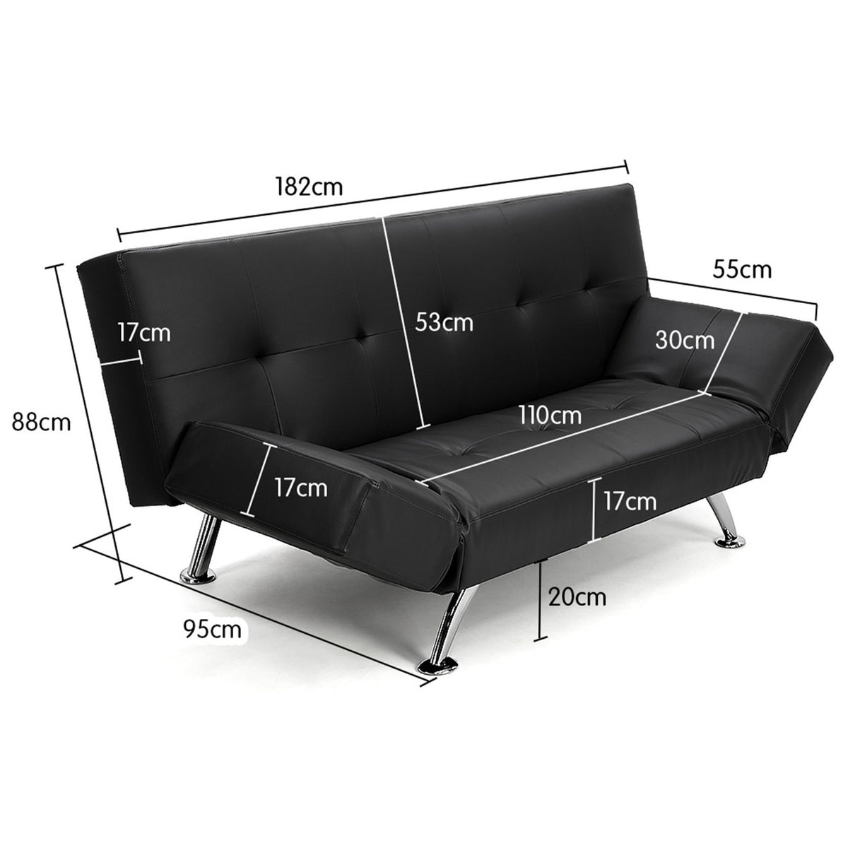Sarantino Brooklyn Sofa Bed - Adjustable, Black