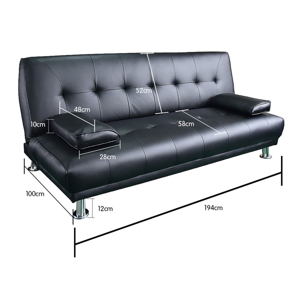 Sarantino Manhattan Faux Leather Sofa Bed - Black