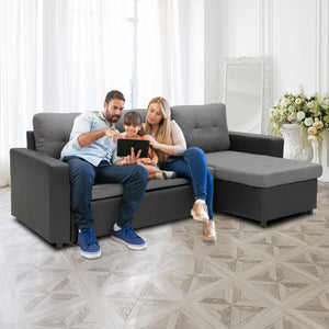 Modular L-shaped Grey Linen Corner Sofa Couch Lounge Furniture by Sarantino