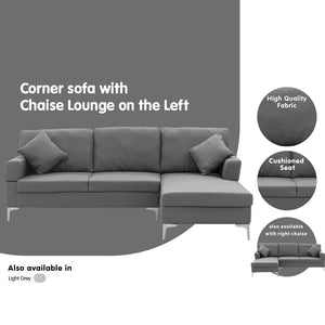 Dark Grey L-shaped 3 Seater Linen Sofa Lounge with Left Side Chaise