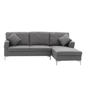 Dark Grey L-shaped 3 Seater Linen Sofa Lounge with Left Side Chaise
