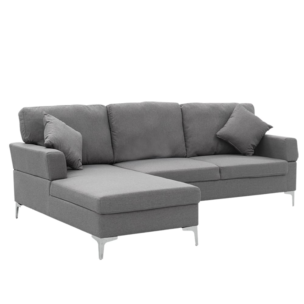 Dark Grey L-shaped Linen Corner Sofa Couch Lounge with Right Chaise Seat