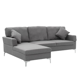 Dark Grey L-shaped Linen Corner Sofa Couch Lounge with Right Chaise Seat