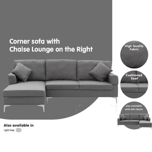 Dark Grey L-shaped Linen Corner Sofa Couch Lounge with Right Chaise Seat