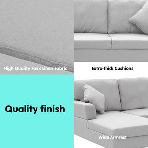 Sarantino Linen Corner Sofa Couch | L-shape | Right Chaise | Light Grey