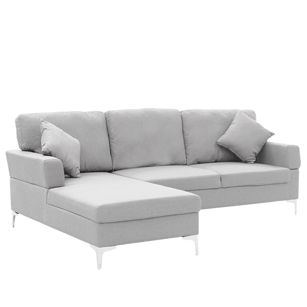 Sarantino Linen Corner Sofa Couch | L-shape | Right Chaise | Light Grey